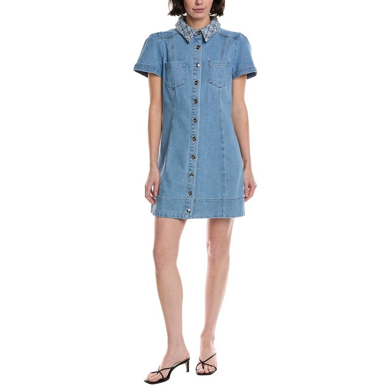 Cece Womens Collared Button-Down Mini Swing Dress, Blue